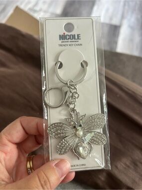 4/$50 Nicole Silver Crystal Bee Keychain Charm
